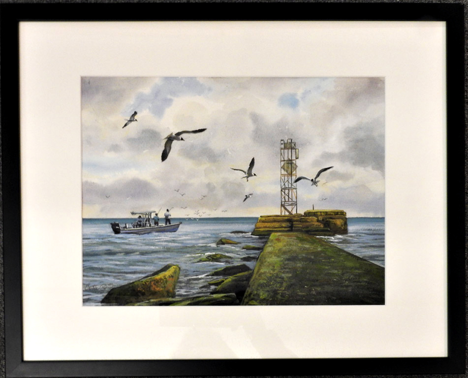 Sabine Pass Jetty 11x15" Watercolor by Calvin Carter, $1,500